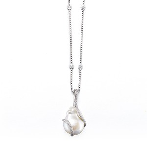 18K Bucherer Diamond Wrapped  Baroque Pearl Pendant